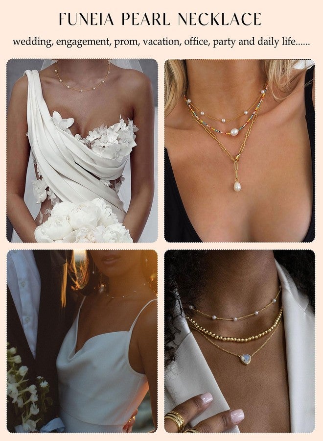 FUNEIA Dainty Pearl Necklace for Women 14K Gold Plated Faux Pearl Choker Necklaces Trendy White Silver Small Pearl Necklace Strand Wedding Prom Bridal Pearls Jewelry 14/16/18/20 Inches - Image 5